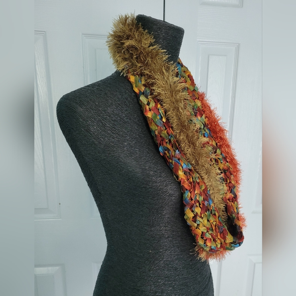 Hand Crafted Bright Multicolored Infinity Scarf - image 3